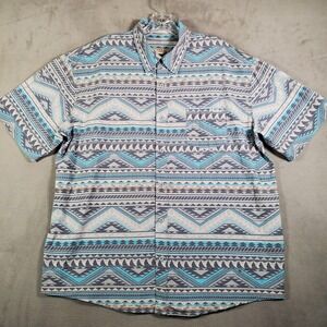 Huk Fishing Shirt Mens XL Blue Gray Tribal Aztec Shark Teeth Print Short Sleeve